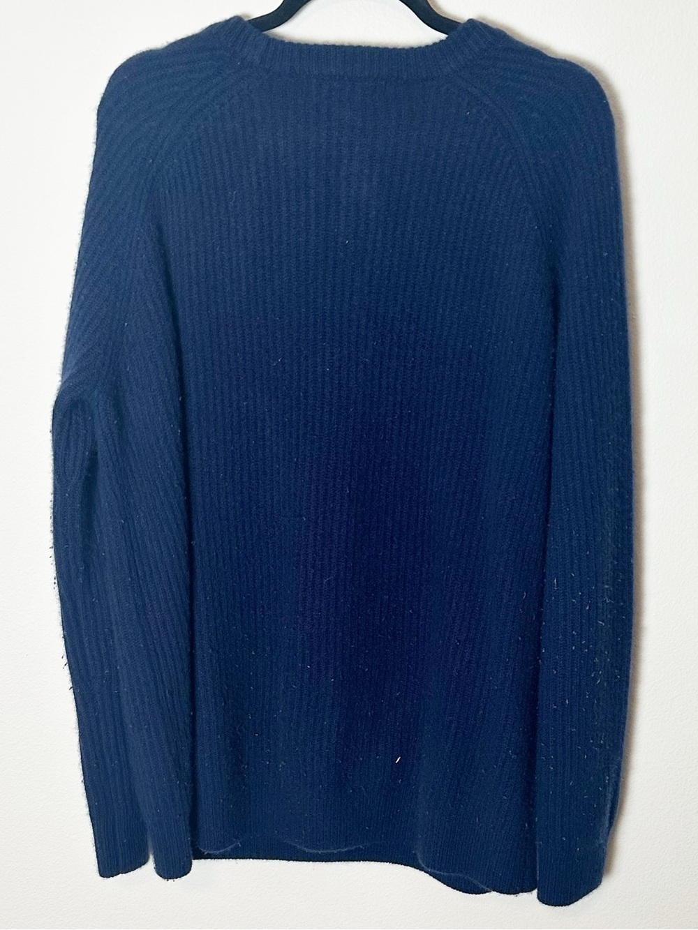 Quince 100% Mongolian Cashmere Ribbed Crewneck Fisherman Sweater Navy Blue XL - Picture 2 of 7